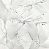 50 Pcs White Ribbon Bows, 2.8 Inch Satin Fabric Bows, Mini Bows for Gift Wrapping Wedding Party Decorations (White)