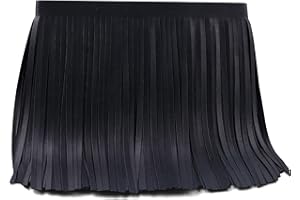 GXTIZAS Black PU Leather Fringe Trim 8 Inch Tassel Trim for Sewing - DIY Crafts, Clothing, Bags Decoration (2yards)