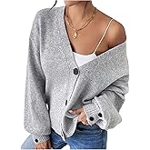 Verdusa Women's Button Down Cardigan Long Sleeve Drop Shoulder V Neck Lightweight Sweaters