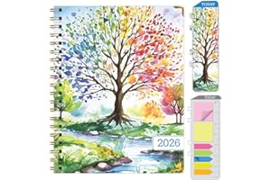 GLOBAL PRINTED PRODUCTS HARDCOVER 2026 Planner, 7"x9": 14 Months (November 2025 - December 2026), Daily Weekly Monthly Planner, Yearly Agenda, Bookmark, Pocket Folder and Sticky Note Set (Tree Seasons)