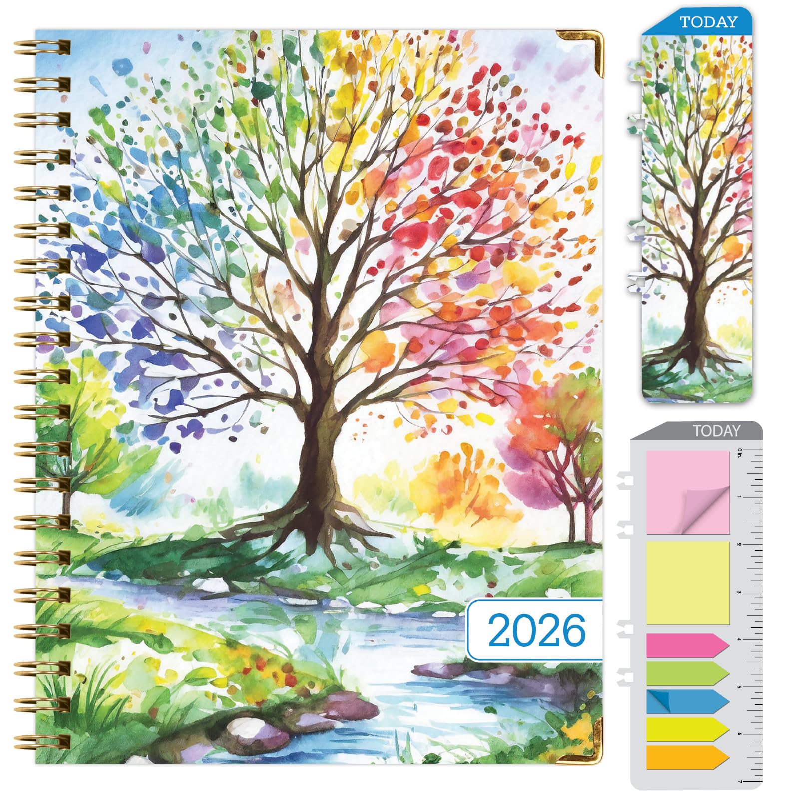 View 1 of *USED*
HARDCOVER 2026 Planner, 7"x9": 14 Months (November 2025 - December 2026), Daily Weekly Monthly Planner, Yearly Agenda, Bookmark, Pocket Folder and Sticky Note Set (Tree Seasons)
