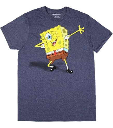 Spongebob Squarepants Men's Jump For Joy Bleach Wash Dye T Shirt Adult