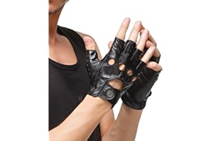 Nappaglo Men's Leather Driving Gloves Italian Lambskin Half Finger Fingerless Unlined Gloves for Motorcycle Cycling Riding (X