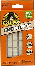 Gorilla Mounting Putty, Natural Tan Color, 168 Pre-Cut Squares (Pack of 1) - Non-Toxic Removable & Repositionable Wall Putty