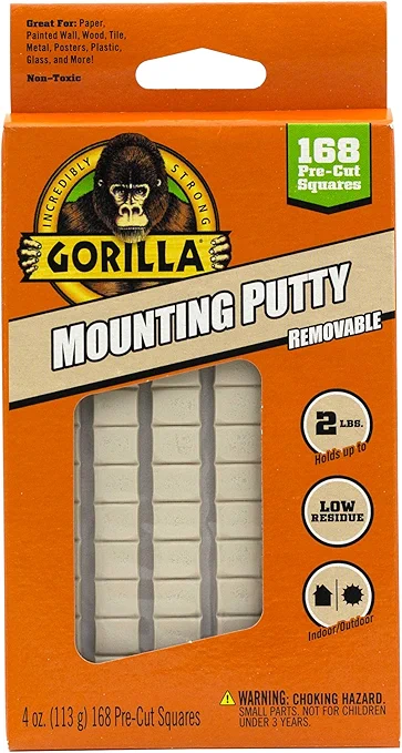 Gorilla Mounting Putty, Natural Tan Color, 168 Pre-Cut Squares (Pack of 1) - Non-Toxic Removable & Repositionable Wall Putty