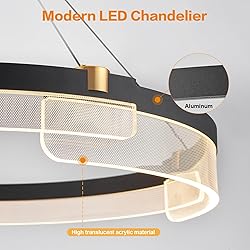 Benkut Modern LED Pendant Light Dimmable Black LED