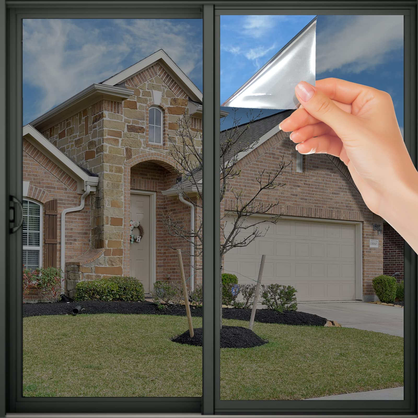 FENTIS Black Reflective Window Film One Way Mirror Solar Film Mirror Glass Film Static Cling Window Tint Heat Control Anti UV No-Glue 60x200cm