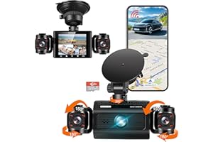 3 Channel Dash Cam WiFi 64GB Card, WIZACE 360° Front Dash Camera Front and Inside Left Right for Cars, FHD 1080P Car Camera, Mini Dashcams with Night Vision, Loop Recording, WDR, G-Sensor, APP
