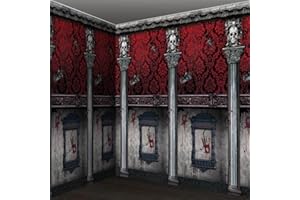 RAGNHILD 3Pcs Halloween Gothic Mansion Backdrop Decoration, Plastic Halloween Gothic Mansion Room Scene Setters Photography Background Wallpapers for Halloween Haunted House Party Decoration, 54×108 inches