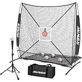 AOLIGEIJS 6'x6' Baseball Softball Pitching Net Practice Net,Batting Tee | Baseball Pitching Net with Batting Tee Strike Zone Target Bow Frame, Hitting Catching Pitching Practice Net for Backyard