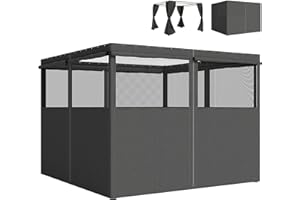Outsunny Gazebo Curtains, 10' x 10' Outdoor Universal Replacement Privacy Curtain, 4-Panels Sidewall with Roll up Mesh Window