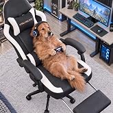 Kslysuty Desk Computer Gaming Chair - High Back Ergonomic Office Chair with Footrest and Lumbar Support, Swivel Comfy Home Gamer Video Game Chairs with Pocket Spring Cushion for Adults (White Leather)