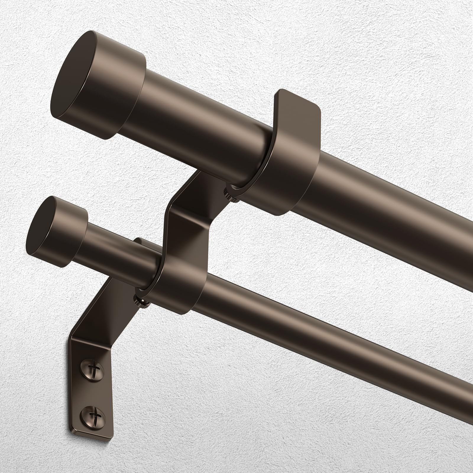 Photo 1 of Bronze Double Curtain Rod, 72 to 144 Inch Extra Long Dual Curtain Rods with Aluminium Modern End Cap Finial, 1 Inch Adjustable Heavy Duty Window Treatment Rod, Telescopic Metal Double Drapery Pole Set