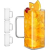 LUXU Drinking Glasses 13 oz With Handle,Set of 4 Thin Square Glasses,Elegant Bar Glassware For Water,Juice,Beer, Drinks,and Cocktails and Mixed Drinks,Lead-Free Drink Tumblers