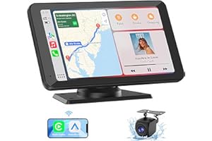 FUNAURORE Portable Apple Carplay/Android Auto Screen for Car, 7 Inch HD Touch Screen Wireless Car Play with Backup Camera, Voice Control, BT, FM, Mirror Link for All Vehicle