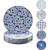 Gibsimi Ceramic Salad Plates Set - 8.5 Inch Kitchen Small Round Dinner - Scratch Resistant Porcelain Microwave Oven Dishwasher Safe - Dishes for Sandwich Dessert Appetizer - Set of 6 - Vintage Blue