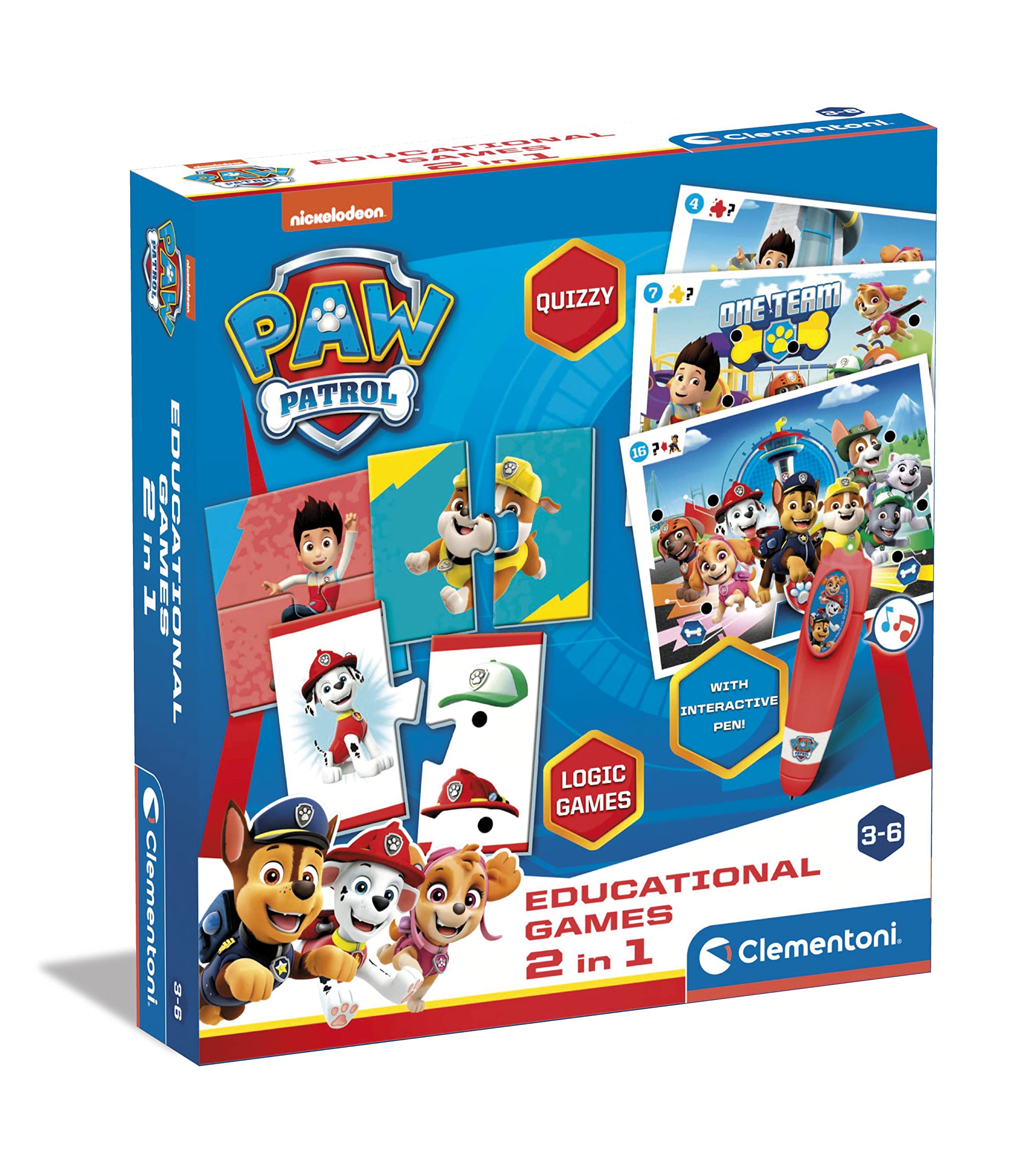 Clementoni 18284 Educational Games-2 in 1 Paw Patrol-Learning Toys for 3 Year Olds (Italian, English, French, German, Spanish, Dutch and Polish) [Amazon Exclusive]