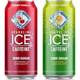 Sparkling Ice +Caffeine Cherry Vanilla and Citrus Twist Flavored Sparkling Waters with Caffeine, Zero Sugar (Pack of 24)