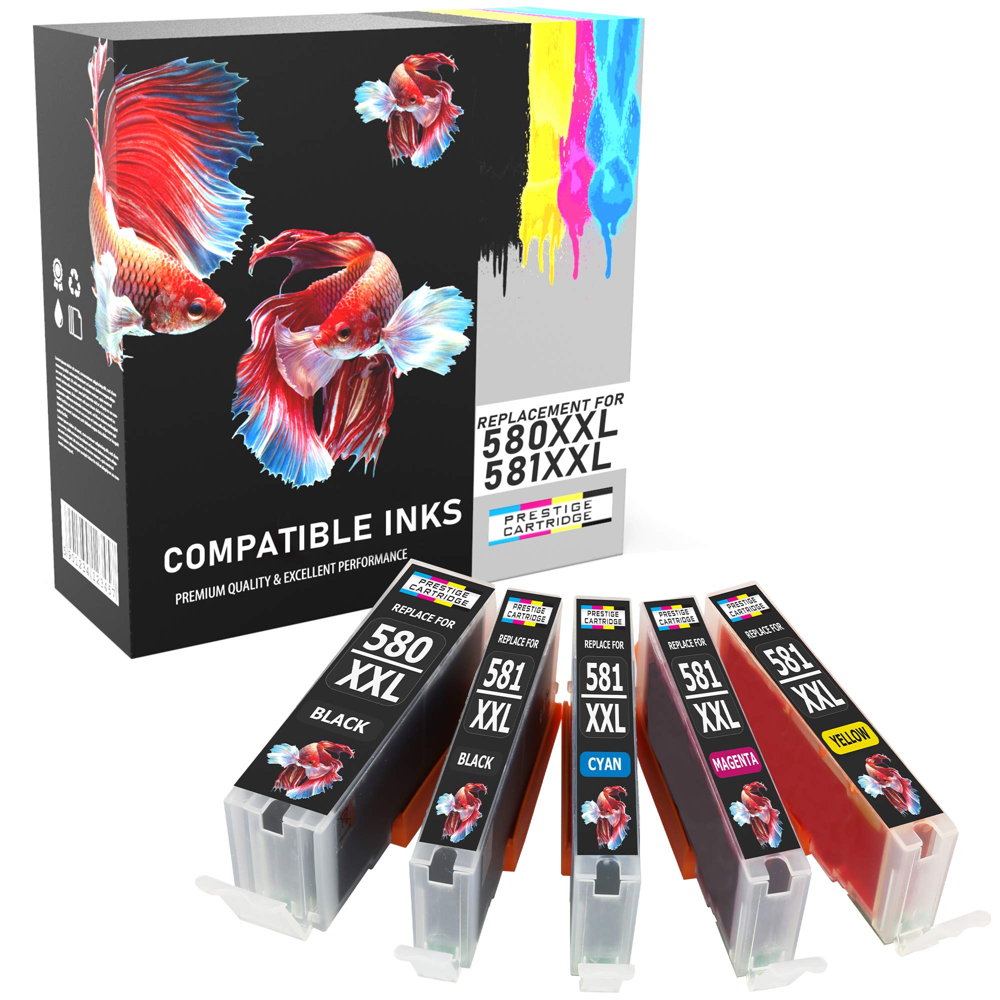 Prestige Cartridge PGI-580XXL CLI-581XXL Ink Cartridges PGI-580 CLI-581 XXL Compatible with Canon Pixma TS6150 TS6151 TS6250 TS705 TR7550 TS8150 TS8151 TS8152 TS8250 TR8550 TS9150 TS9155 | Pack of 5