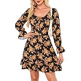 Leevuyu Women 2025 Fall Smocked Dress with Pockets Long Sleeve Milkmaid Casual A Line Ruffle Dresses