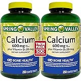 Spring Valley - Calcium 600 mg with Vitamin D3, Twin Pack, 250 Tablets each pack