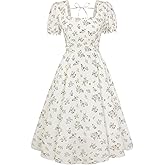 Belle Poque Vintage Dress for Women 2026 Summer 1950s Midi Cottagecore Dresses Square Neck Wedding Guest Cocktail Dress
