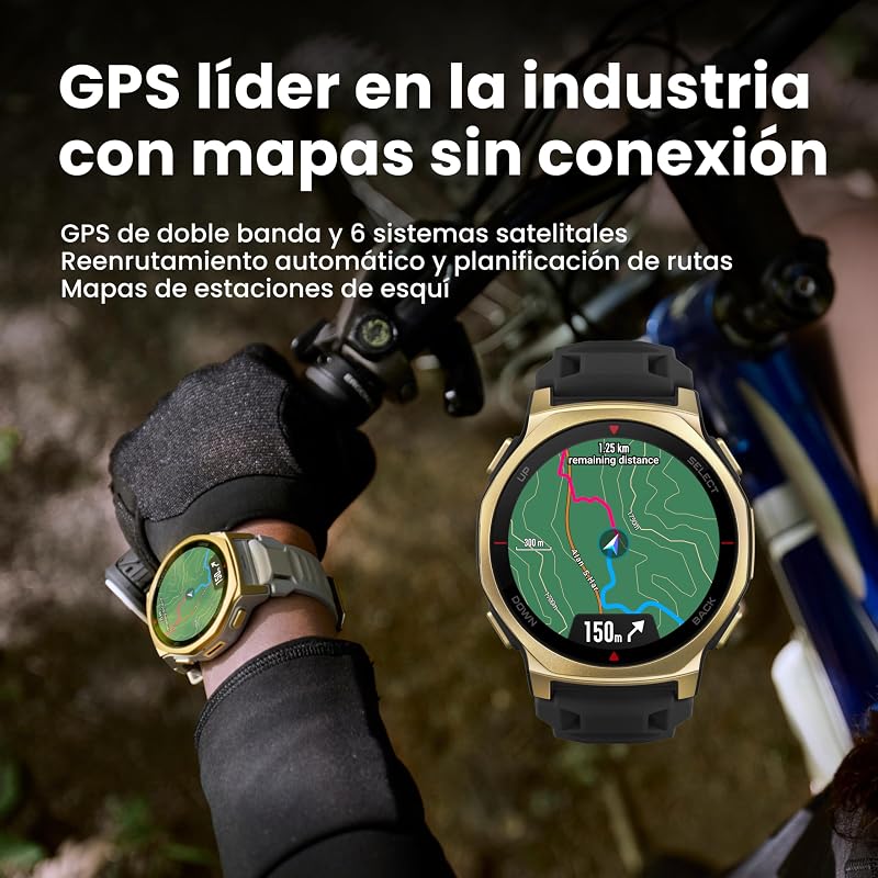 T-Rex 3 Pro Relógio Inteligente para Exterior 44mm – Ecrã de Safira AMOLED, Lanterna, Moldura de Titânio, GPS Dual Band, Mapas Offline, Bateria de 17 Dias, Modos Desportivos 180+, para iPhone Android