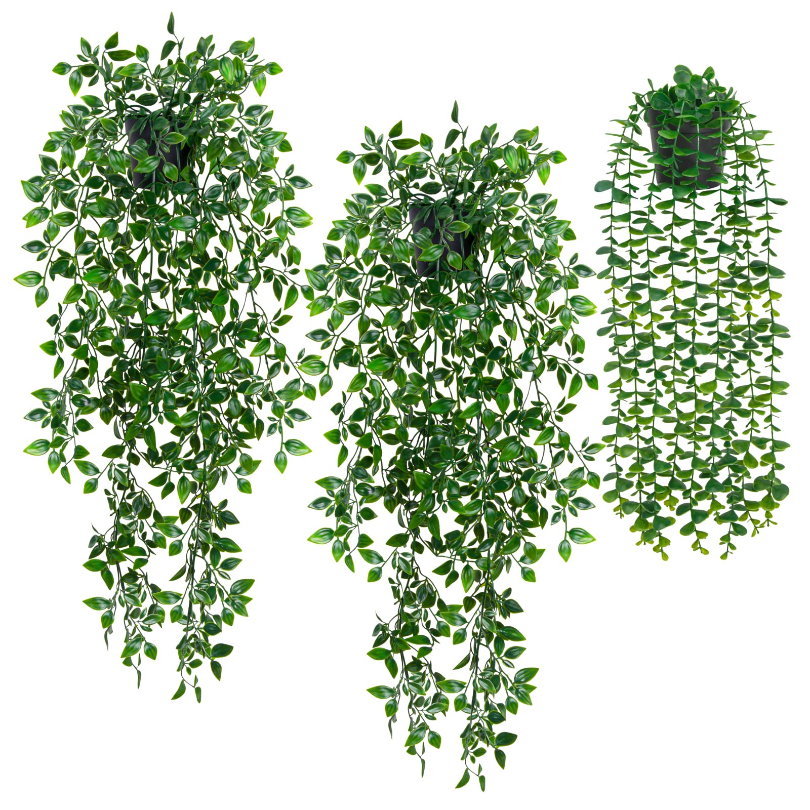 Jusvenmt Artificial Hanging Plants in Pots, 3 Pack Decorative Fake Hanging Plants Vines Greenery Faux Green Plants for Indoor Outdoor Wall Shelf Home Office Kitchen Bathroom Garden