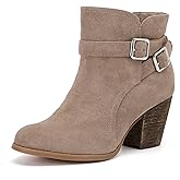 Luoika Women's Wide Width Ankle Boots - Black Brown Short Boots Block Low Heel Side Zipper Booties.