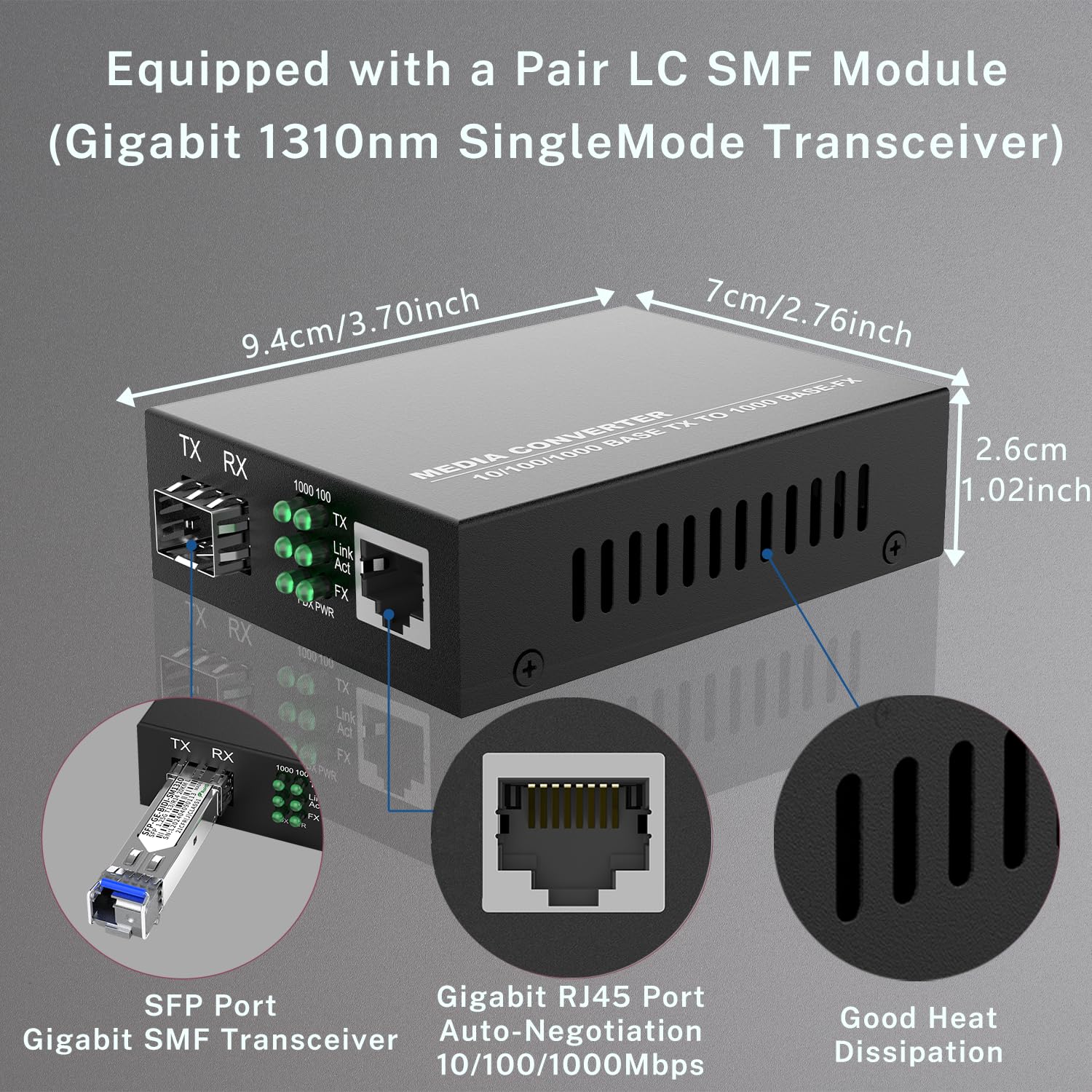 Gigabit Ethernet to multimode or singlemode fiber media converter Gigabit Ethernet to multimode or singlemode fiber media converter