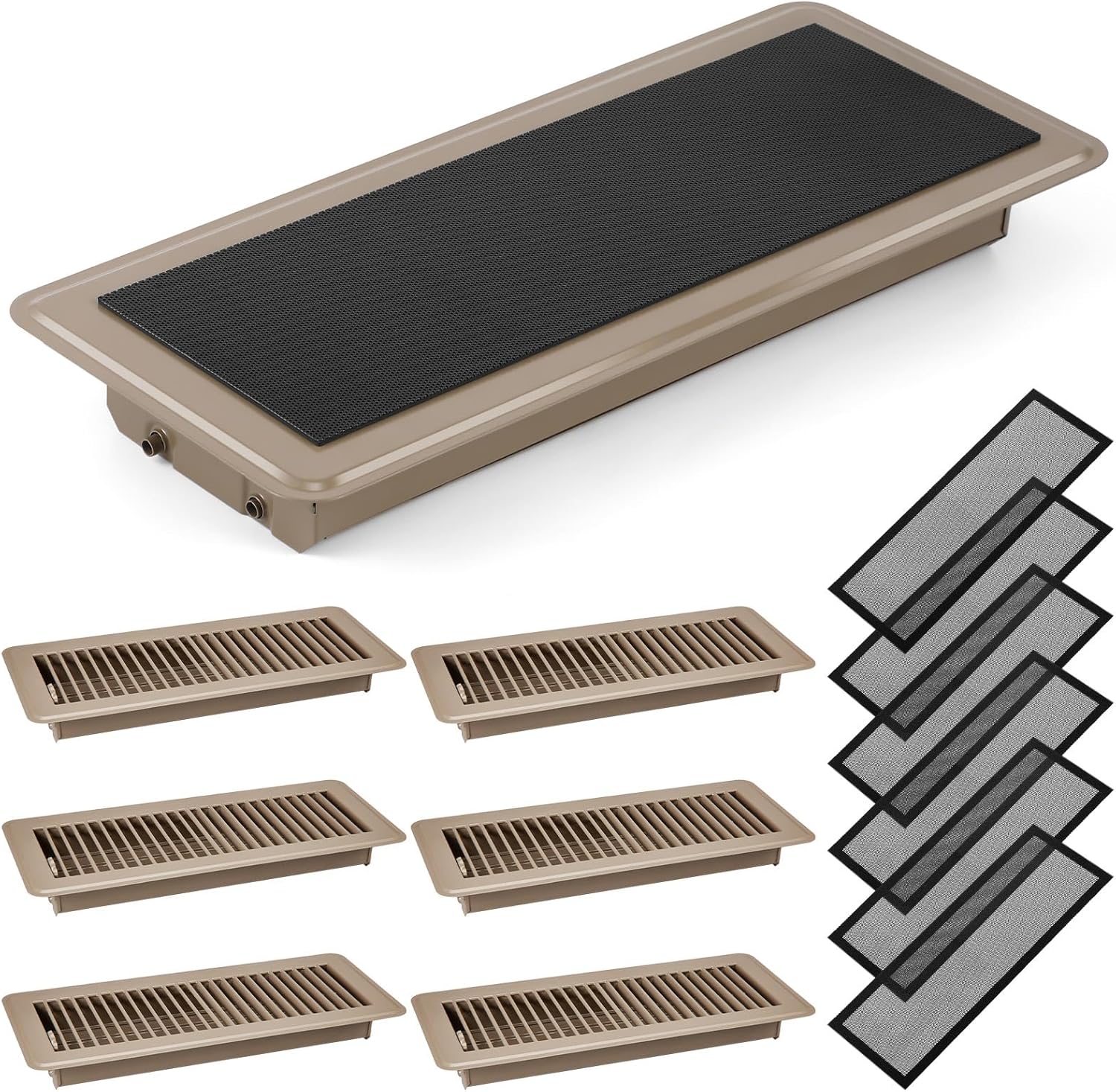 Registers, Grilles & Vents - Therwen 12 Pcs Floor Vent Register with Magnetic Screen Cover Set Including 6 Pcs Walkable Steel Floor Register 6 Pcs Floor Vent Cover Mesh Filter for Home Floor Replace (Brown,4