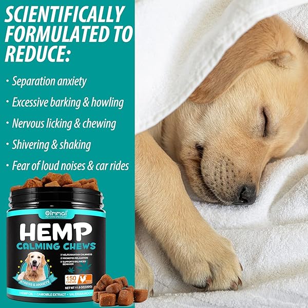 CALMING CHEWS FOR DOGS – 150 CHEWS HEMP TREATS FOR DOG ANXIETY RELIEF & STRESS, DOG CALMING TREATS,TRAVEL, THUNDER, SEPARATION, CONTAIN HEMP OIL, VALERIAN – SLEEP CALMING AID, MELATONIN FOR DOGS