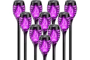 BONLION Halloween Decorations Outdoor, 10 Pack Bright Solar Halloween Lights Over 12 Hrs, Purple Flickering Flame Halloween Solar Lights Outdoor Waterproof, Halloween Decor Halloween Outdoor Scary Yard Lights