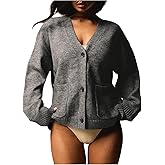 SOLY HUX Women's Button Down V Neck Cardigans Long Sleeve Fall Sweater Outerwear with Pocket