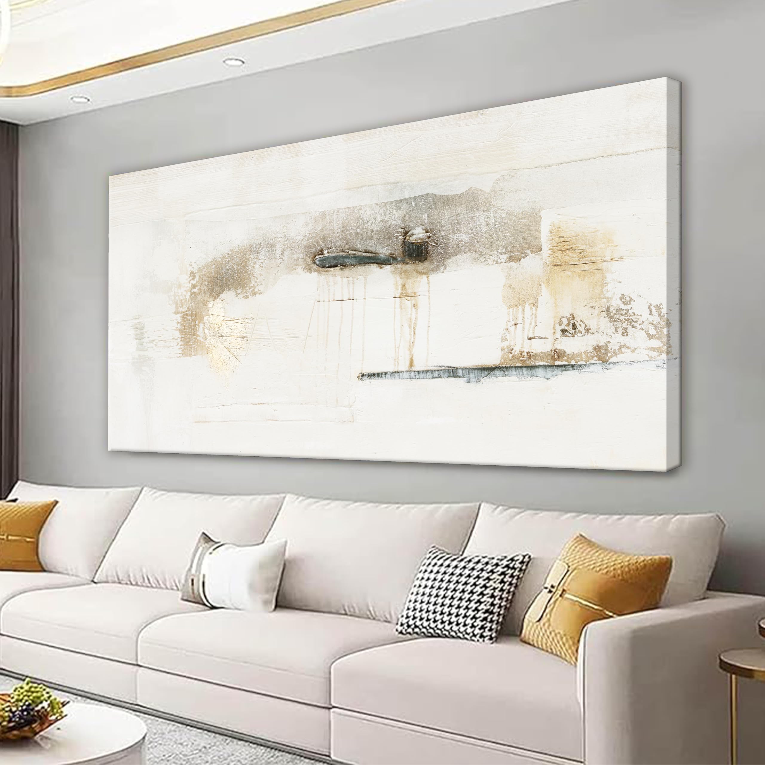 Photo 1 of (see all images) QSQ Abstract Wall Art Off White Large Size Artwork Wall Decor Canvas Painting Stretched Decor ready for hanging 29"x58"