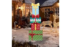 Afirst Christmas Yard Stakes Gift Box Christmas Yard Decorations Detachable 4 Stacked Gifts Boxes Metal Yard Stakes Outdoor Xmas Stake for Lawn Pathway Outdoor Decoration