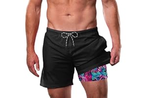 Cozople Mens Swim Trunks with Compression Liner 5.5" Inseam Quick Dry Bathing Suit Lightweight Swimming Shorts