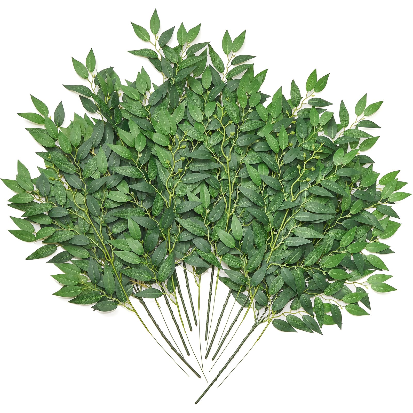 Photo 1 of Serwalin Italian Ruscus Greenery Stems, Artificial Greenery Stems, Realistic Green Leaves Vines Hanging Spray for DIY Wedding Arch Table Centerpieces Home Decor
