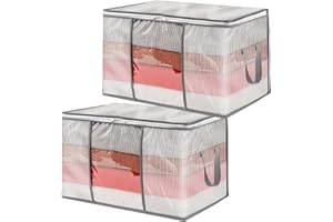 80L Large Clothes Storage Bags, Clear Zippered Storage Bags for Blanket Clothing, Closet Organizer Bins, Dorm Underbed Storag