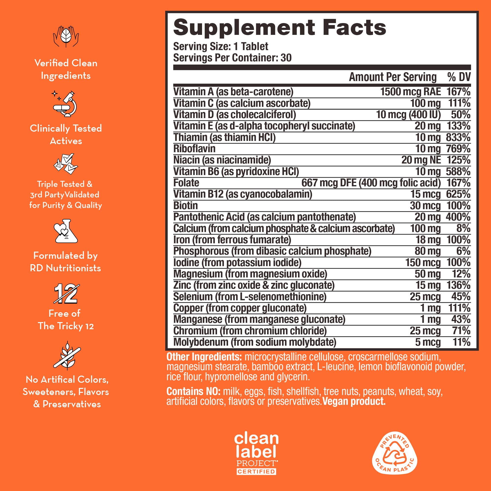 HUM Base Control - Daily Women's Multivitamin & Minerals w/B Complex, Vitamin C, 22 Micro-Nutrients + Iron & Biotin to Support Pre-Menopause Women - Non-GMO & Gluten-Free (30 Tablets)