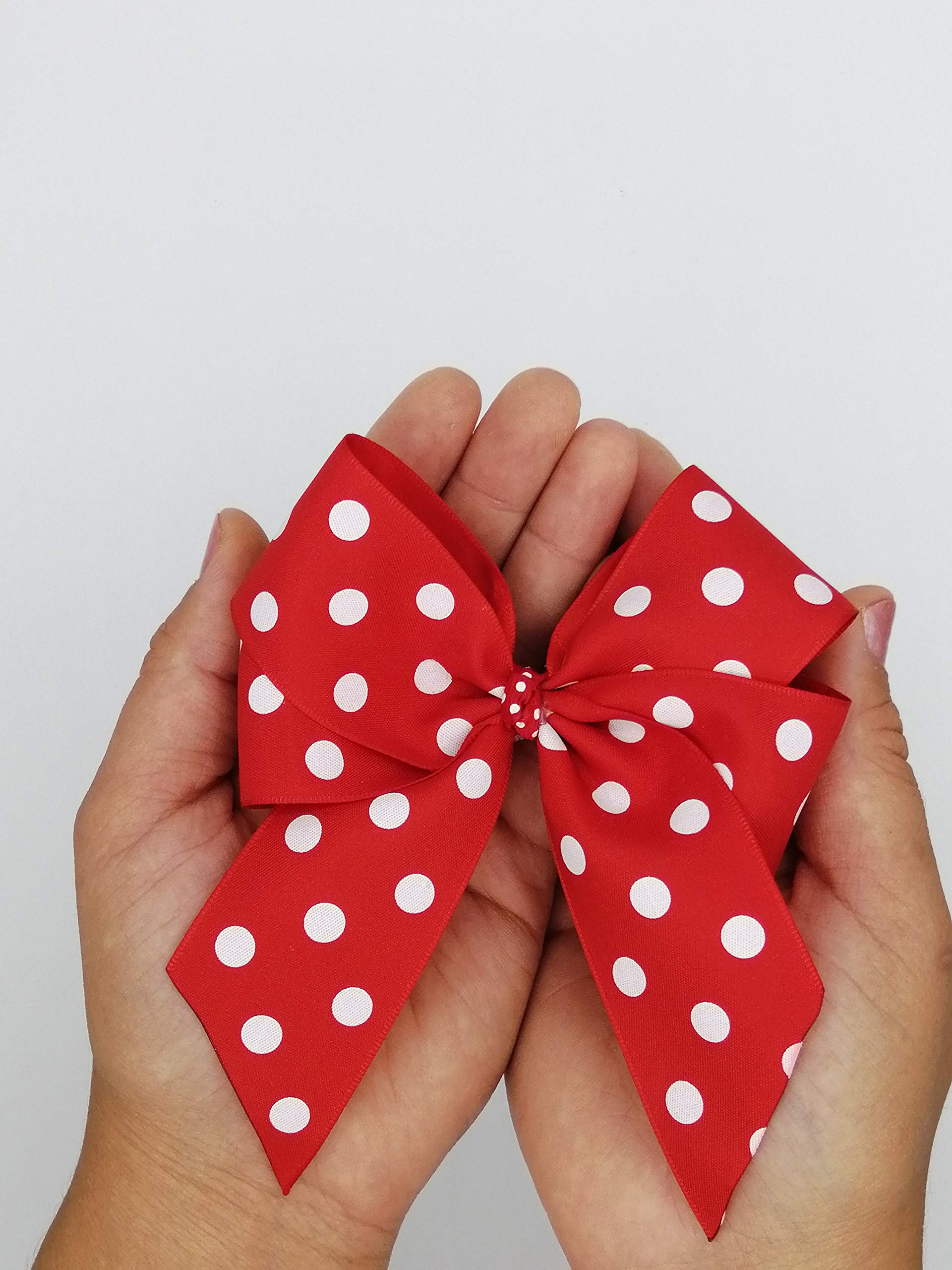 Beautiful Hand-Made Red Polka-Dot Hair Bow Accessory - Fabric Hair Tie