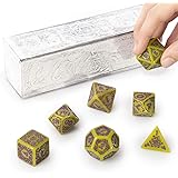 Titan Dice Achlys - 7 Giant Polyhedral Dice Set - 25mm Jumbo Dice - Green Color with Purple Amethyst Numbers - Premium Painte