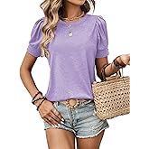Womens Summer Tops 2025 Puff Short Sleeves Shirts Dressy Casual Tee Ladies Blouses Stylish T-Shirts Cute Spring Tshirts
