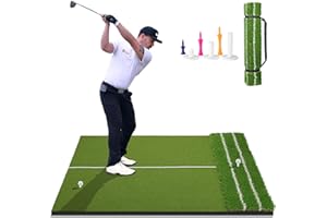DCQ Real Feel 5x4ft & 6x4ft Golf Hitting Mat, Large Golf Mat, Dual Turf, Fairway & Rough Artificial Grass, Golf Practice Mat Indoor & Outdoor, Driving & Chipping Pad with Cushion, Golf Simulator Mat
