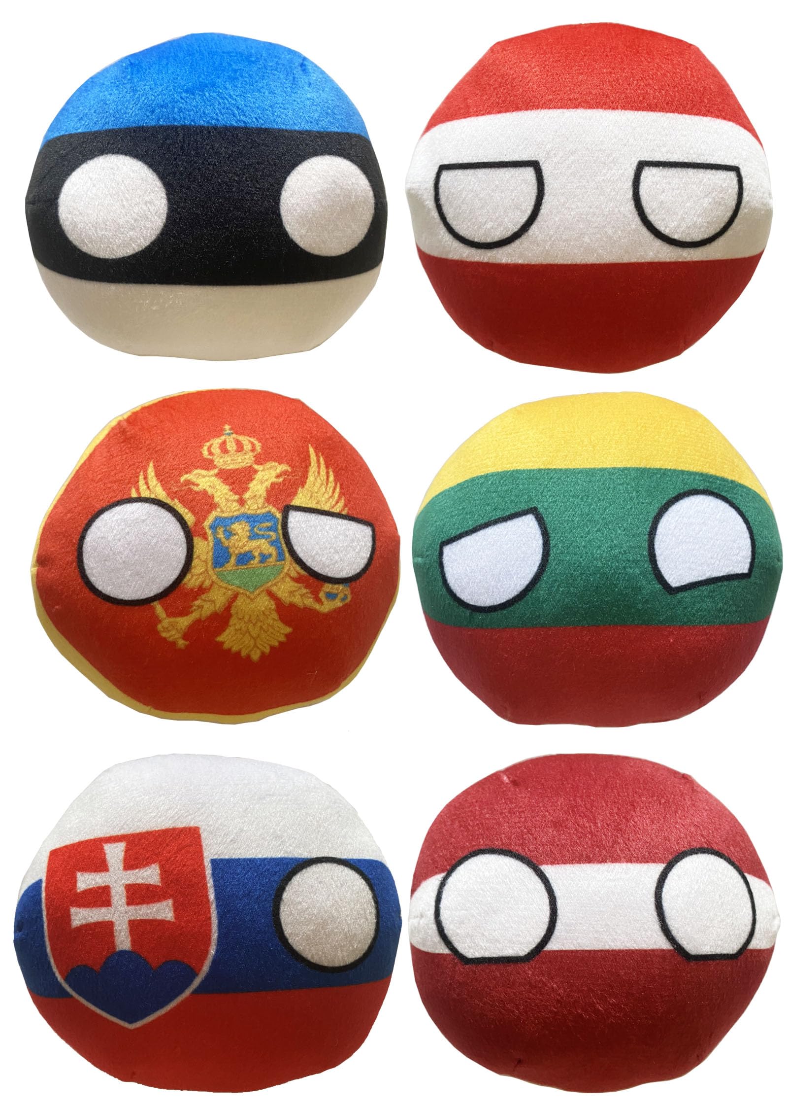 Raclove 6PC Countryballs Plushies - Soft & Educational National Character Toys. Your Collection of Countryball and Polandball Plushies. (17AT-SK-LV-LT-EE-ME)