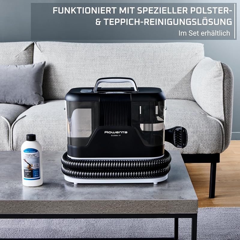 Clean It Fleckenreiniger, tragbarer Teppichreiniger, schnelle und einfache Reinigung, abnehmbarer 1.8-Liter-Tank, wechselbare Reinigungsköpfe, 400 Watt, Grau, Schwarz, IN5010F0