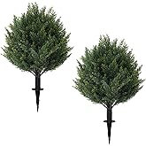 24" Artificial Cypress Topiary Tree with Ground Spike, Fake Shrubs UV Resistant Artificial Cedar Bushes, Set of 2 Faux Plants for Indoor Outdoor Front Porch Garden