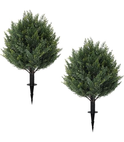 Arbre Artificiel Topiaire 90 Cm Avec Double Boule, Fausse Plante En Pot Rempli De Ciment Protection