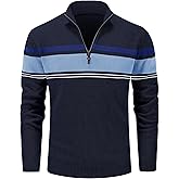 MAGCOMSEN Men's Sweaters 1/4 Zip Cotton Sweater Pullover Polo Sweaters Striped Fall Winter Warm Sweatshirts