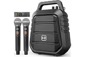 SHIDU 80W Powerful Voice Amplifier with 2 Wireless Microphones, Portable Speaker with Microphone, PA System with Sound Effects, Karaoke Machine Support BT/USB/TF Card/Aux/Guitar